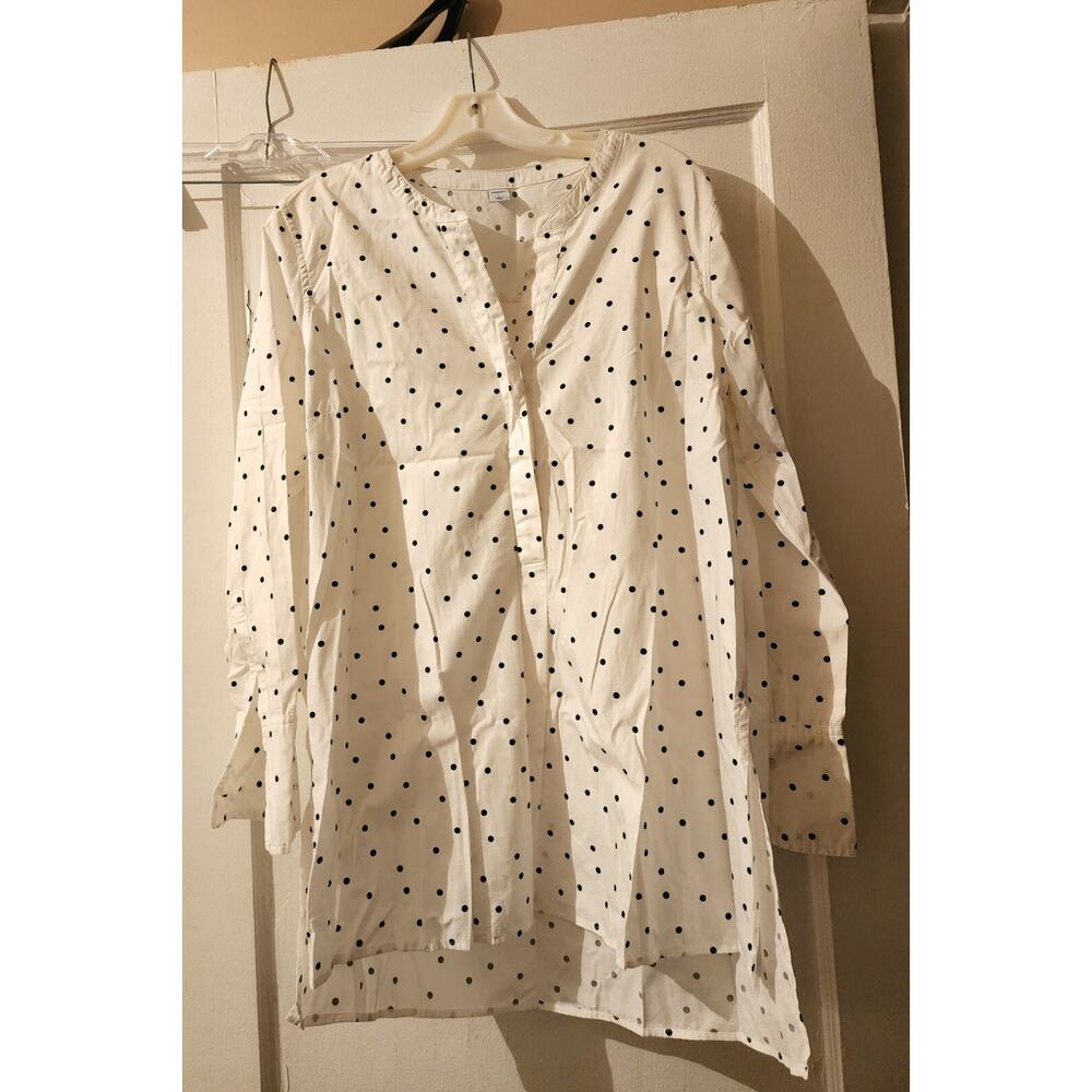 OLD NAVY Womens Size Small White Black Polka Dot Long Sleeve V Neck Tunic Shirt
